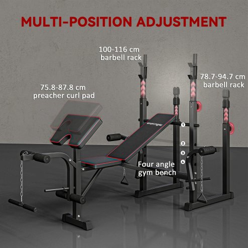 SPORTNOW Weight Bench with Bench Press Rack, Preacher Curl Bench, Leg Curl Machine, Incline or Flat Workout Bench for Home Gym Strength Training Weight Lifting