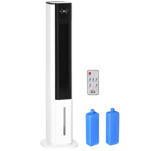HOMCOM Portable Air Cooler, 6L Tank with 3 Ice Packs, Oscillating Evaporative Air Cooler Fan with 3 Modes & Speed, 10H Timer, Detachable & Washable Filter, LED Display & Remote Control for Home, White
