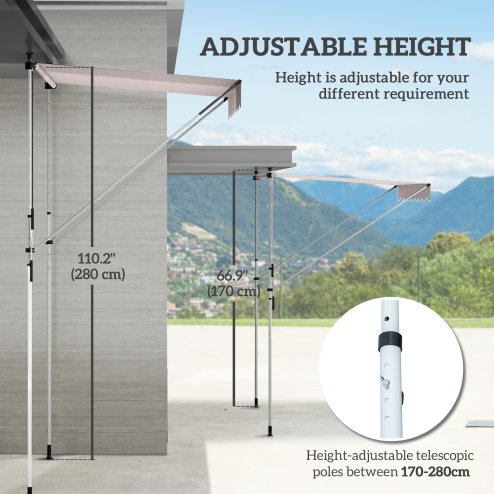 Outsunny Balcony 2 x 1.5m Manual Adjustable Awning DIY Patio Clamp Awning Canopy  Retractable Shade Shelter - Beige
