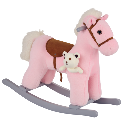 HOMCOM Kids Plush Ride-On Rocking Horse Toy Rocker with Plush Toy Realistic Sounds for Child 18-36 Months Pink
