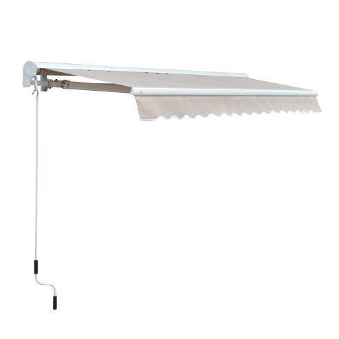 Outsunny 3.5 x 2.5m Electric Garden Door Awning Half Cassette Outdoor Retractable Canopy Patio Shelter w/ Remote Controller Cream White