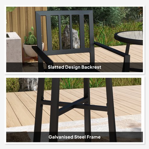 Outsunny 3 Piece Patio Bistro Set, Garden Dining Set with Plastic Top, 2 Stackable Chairs, Galvanised Steel Frame, Outdoor Dining Set for Balcony, Deck, Grey