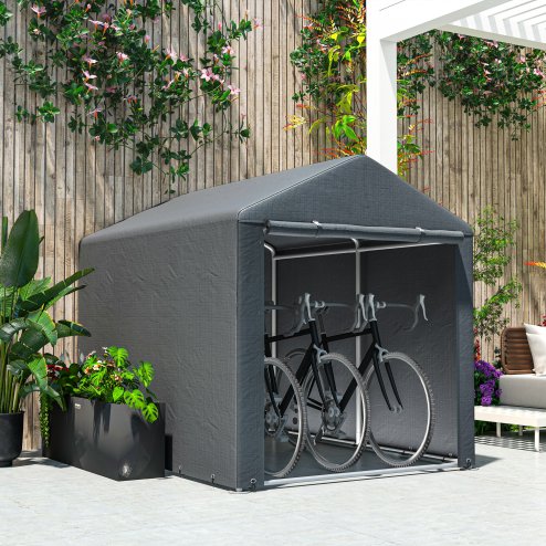 Outsunny 1.6 x 2.2m Garden Storage Shed Tent, Portable Shed Shelter with Galvanised Steel Frame and Large Door, for Motorbike, Garden Tools, Bike Storage, Dark Grey