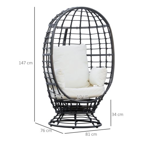 Outsunny 360?? Swivel Egg Chair, Garden Rattan Swivel Chair with Thickened Cushion and Pillow, 150 KG Capacity for Indoor Outdoor, Balcony, Patio, Black