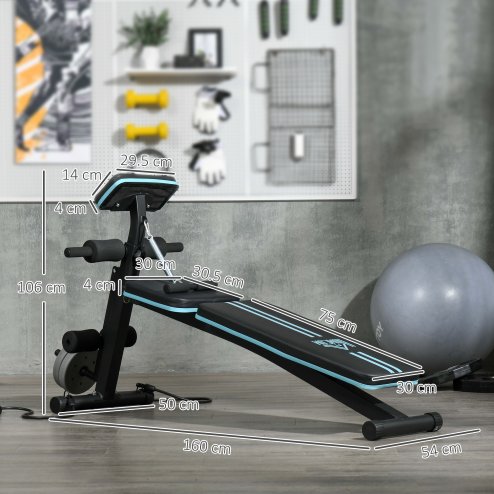 HOMCOM Foldable Weight Bench, Strength Training Sit Up Bench, Incline Decline Bench with 7-Level Backrest, Leg Extension Machine, Preacher Pad and Resistance Band for Home Gym Workout, Blue