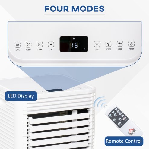 HOMCOM 7000 BTU Portable Air Conditioner for Cooling Dehumidifier Fan, Air Conditioning Unit for Room up to 26m², with Remote, 24H Timer, Window Mount Kit, R290, A Energy Efficiency, 785W