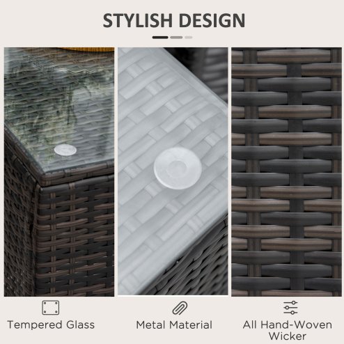 Outsunny Patio PE Rattan Side Table, Square Outdoor Coffee Table w/ Tempered Glass Top, Mixed Brown