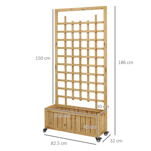 Outsunny Wooden Trellis Planter, Raised Beds for Garden with Wheels and Drainage Holes, Privacy Screen Planter Box to Grow Vegetables, Herbs and Flowers for Garden, Patio, Deck, Natural