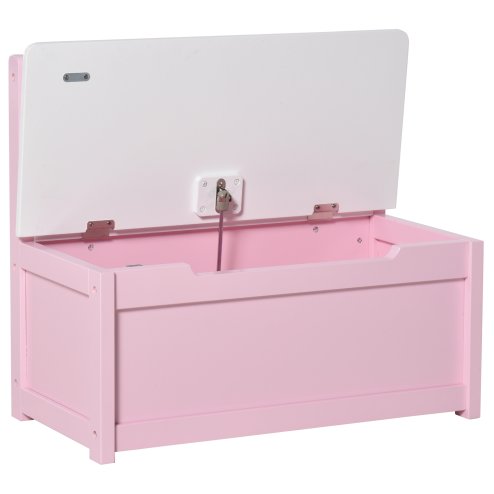 HOMCOM 2 In 1 Wooden Toy Box, Kids Seat Bench Storage Chest Cabinet Organiser w/ Safety Pneumatic Rod, 60 x 30 x 50cm - Pink