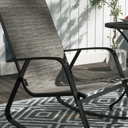 Outsunny Garden Rocking Chair, Ergonomic Outdoor Rocking Chair with Armrests, High Backrest, Steel Frame Relaxing Rocker Armchair Seat for Patio, Balcony, Porch, Light Brown