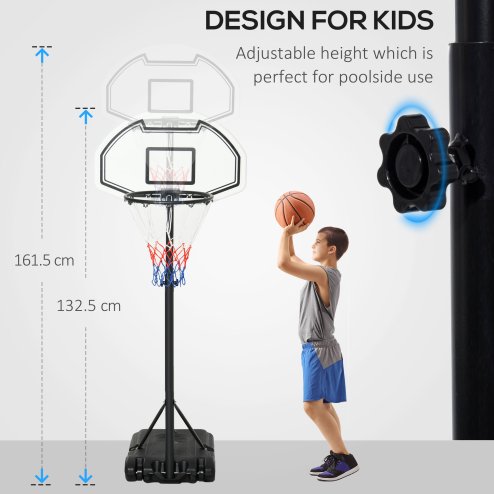 HOMCOM Portable Basketball Stand 94-123cm Basket Height Adjustable Hoop For Adults Suitable for Pool Side