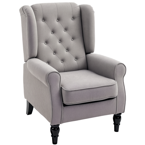 HOMCOM Retro Accent Chair, Linen Wingback Armchair with Wood Frame Button Tufted Design for Living Room Bedroom, Grey
