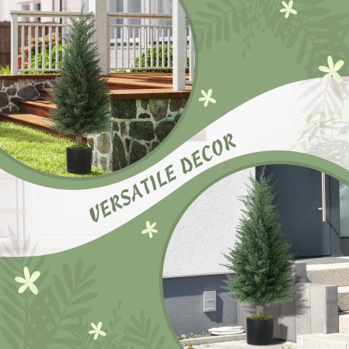 HOMCOM Set of 2 Decorative Artificial Plant, 90 cm Cypress Tree with 362 Leaves in Pot, UV-Resistant Plastic Fake Tree for Indoor Outdoor Home Office