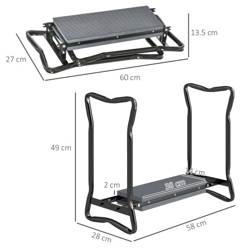 Outsunny 2 in 1 Garden Kneeler Seat, Kneeling Pad Support Bench, Foldable Knee Protector, Grey
