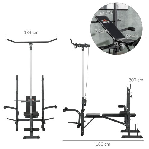 HOMCOM Adjustable Weight Bench with Pulley System, Incline Bench Press Set with Squat Rack, Leg Developer, Butterfly and Weight Storage, for Home Gym Full Body Workout