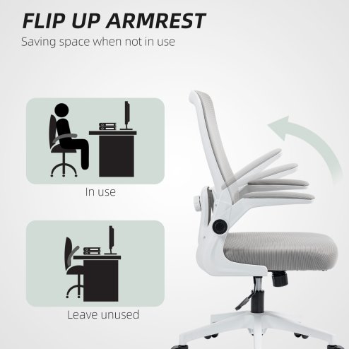HOMCOM Executive Office Chair, Ergonomic Mesh High Back Desk Chair with Flip-up Armrest, Adjustable Lumbar Support, Grey