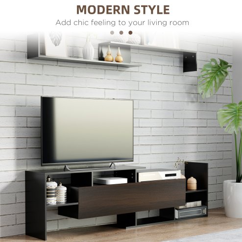 HOMCOM Modern TV Cabinet with Wall Shelf, TV Unit with Storage Shelf and Cabinet, for Wall-Mounted 65