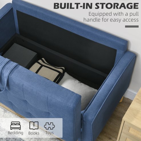 HOMCOM Modern 2 Seater Sofa with Hidden Storage, 117cm Tufted Cotton Couch with Wood Legs, Compact Loveseat for Living Room, Kitchen