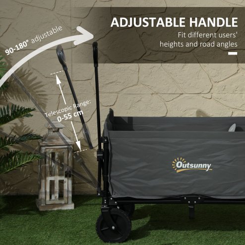 Outsunny 120L Festival Trolley on Wheels, Folding & Compact Camping Trolley Cart with Adjustable Handle for Garden, Beach, Fishing, Grey