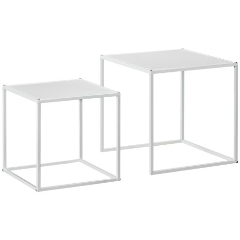 HOMCOM Square Nesting Coffee Table Set of 2, Modern Nest of Tables, Sofa Side Tables with Steel Frame for Living Room, Bedroom, Small Space, White