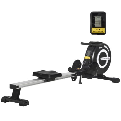 HOMCOM Folding Rowing Machine, 8-Level Magnetic Rower Machine with LCD Monitor, Wheels and Aluminium Railway, for Home Gym Cardio Training