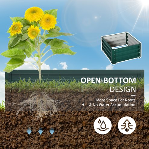 Outsunny Set of 2 Raised Garden Bed, Outdoor Planter Box with Galvanised Steel Frame for Growing Vegetables, Flowers and Herbs, 60 x 60 x 30.5 cm, Green