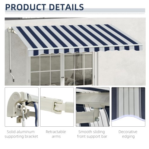 Outsunny 3m x 2.5m Garden Patio Manual Awning Canopy Sun Shade Shelter with Winding Handle Retractable Blue and White