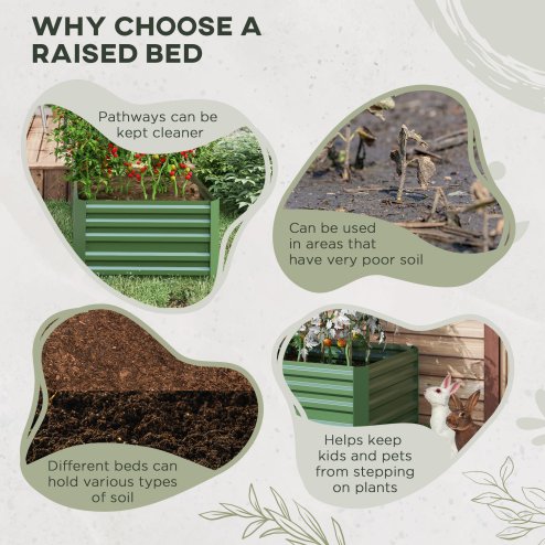 Outsunny Raised Beds for Garden, Galvanised Steel Outdoor Planters with Multi-reinforced Rods for Vegetables, Plants, Flowers and Herbs, 180 x 90 x 59 cm, Green