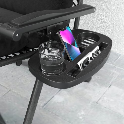 Outsunny Zero Gravity Chairs Set of 2, Folding Reclining Garden Chair, Outdoor Sun Lounger with Cushion, Garden Recliner Chairs with Headrest and Cup Phone Holder Tray for Beach, Black