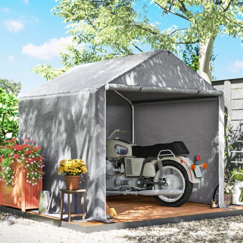Outsunny 2 x 2 x 2 m Garden Shed Tent, Outdoor Storage Shed for Bike Motorbike Tool with Galvanised Steel Frame, Waterproof & UV-Resistant, Grey