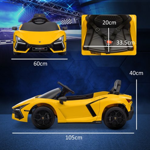 AIYAPLAY Lamborghini Revuelto Licensed Electric Car for Kids with Butterfly Doors, 12V Kids Electric Ride On with Suspension, Remote Control, LED Lights, Horn, USB, MP3 for 3-5 Years, Yellow