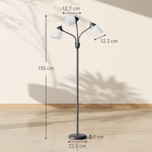 HOMCOM Arc Tree Floor Lamp with 3 Adjustable Rotating Lights and 3000K/4500K/6500K Colour Temperatures, Industrial Standing Lamp with Steel Frame for Bedroom Living Room, 155cm, Black