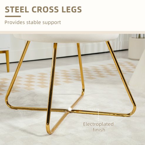 HOMCOM Modern Armchair, Velvet Tufted Accent Chair with Lotus Backrest, Occasional Tub Chair with Steel Legs for Living Room, Bedroom, Cream