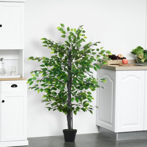 Outsunny 145cm Artificial Banyan Plant Faux Decorative Tree w/ Cement Pot Vibrant Greenery Shrubbery Indoor Outdoor Accessory
