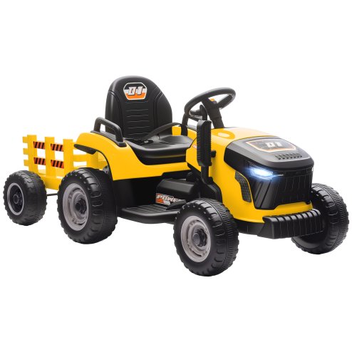 AIYAPLAY Ride on Tractor with Trailer, 12V Electric Vehicle with Remote Control, Ride on Car for Kids with Music, Shifter, Start-Up Sound for Ages 3-8 Years, Yellow