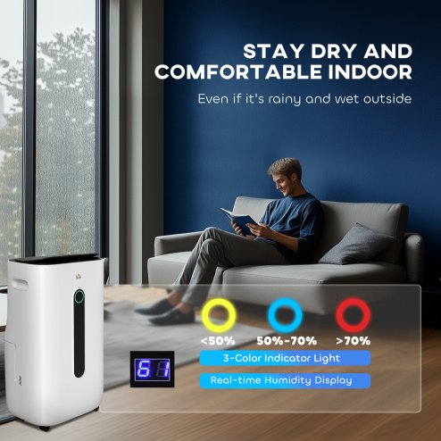 HOMCOM 20L/Day Dehumidifier with Air Purifier and HEPA Filter, 24H Timer, 4 Modes, Electric Moisture Air Dehumidifier for Home Laundry Basement, White