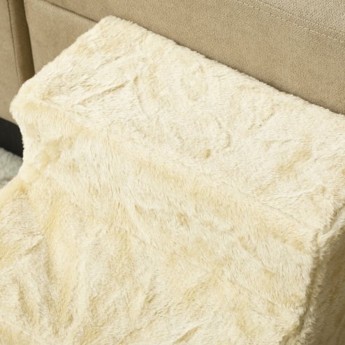 PawHut Dog Steps for Sofa, 3 Steps Dog Stairs, Pet Stairs, with Washable Plush Cover, for Small Breeds, Cats - Beige