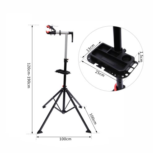 HOMCOM Folding Bike Repair Stand Cycle Bicycle Bike Stand For Maintenance Display Rack with Tool Tray, Height Adjustable