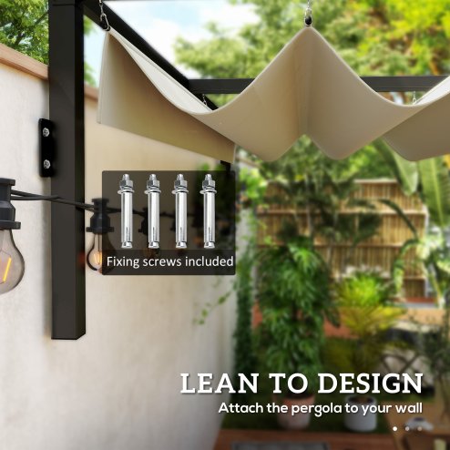 Outsunny 2 x 3(m) Lean To Pergola with Retractable Roof, Wall Mounted Garden Gazebo Outdoor Sun Shade Shelter for Patio, Khaki