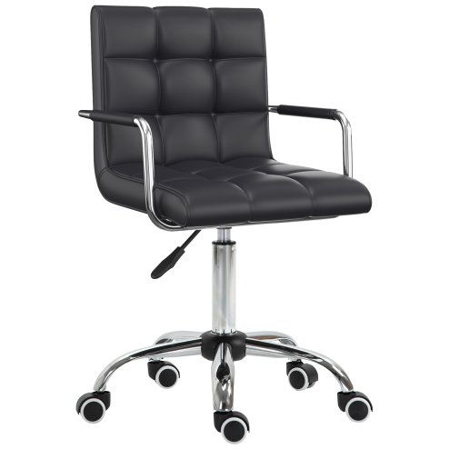 Vinsetto Office Chair, Makeup Vanity Chair, Mid Back Computer Chair, PU Leather Swivel Study Chair with Adjustable Height, Armrest and Rolling Wheels
