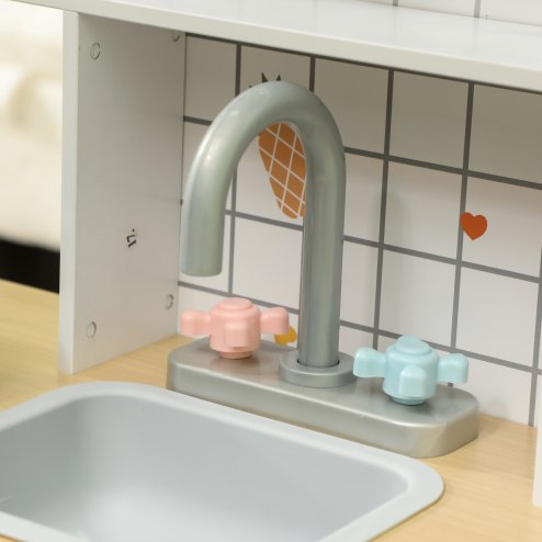 AIYAPLAY Toy Kitchen, Pretend Role Play Kitchen with Hob, Sound, Light, Coffee Machine, Ice Maker, Microwave, Oven, Storage Space, for Boys and Girls, Ages 3_ Years