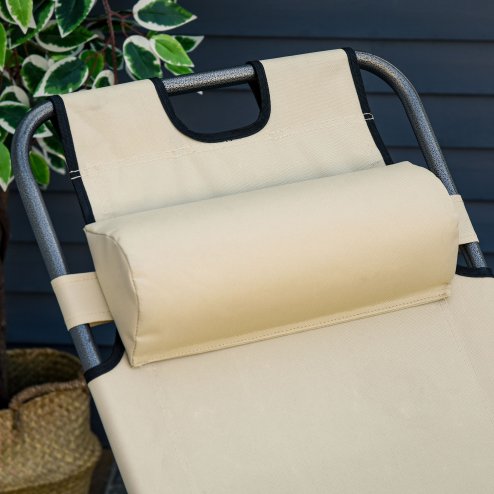 Outsunny 2 in 1 Folding Sun Lounger Reclining Garden Chair with 2-Level Adjustable Backrest, Outdoor Zero Gravity Recliner Garden Chair with Head Pillow and Armrests, Beige