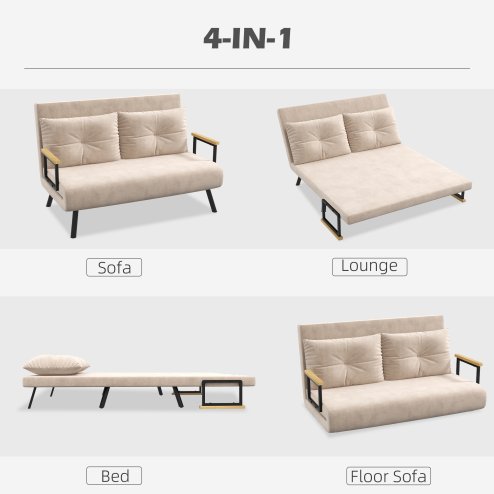 HOMCOM 2 Seater Sofa Bed, Click Clack Convertible Bed Settee, Modern Velvet Feel Fabric Sofa Couch with 2 Tufted Cushions, Wood Armrests for Living Room, Bedroom, Guest Room