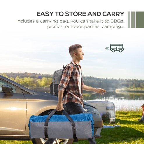 Outsunny 3.5 x 3.5M 6-8 Person Camping Gazebo, Outdoor Event Shelter Dome Tent Garden Sun Shelter Patio Spire Arc Pavilion Camp Sun Shade, Light Blue