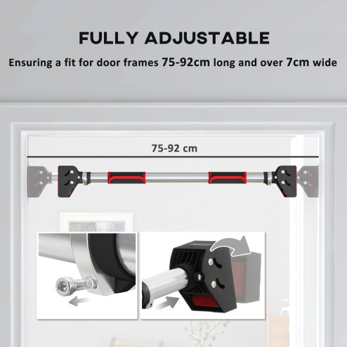 SPORTNOW Pull Up Bar Doorway, No Screws Chin Up Bar, Adjustable Length (75-92cm) for Home Gym Workout, Max Load 200kg