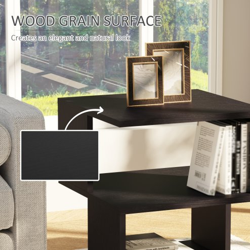 HOMCOM Side Table Square Coffee Table Modern End Table with 2 Tier Storage Shelves for Living Room, Bedroom