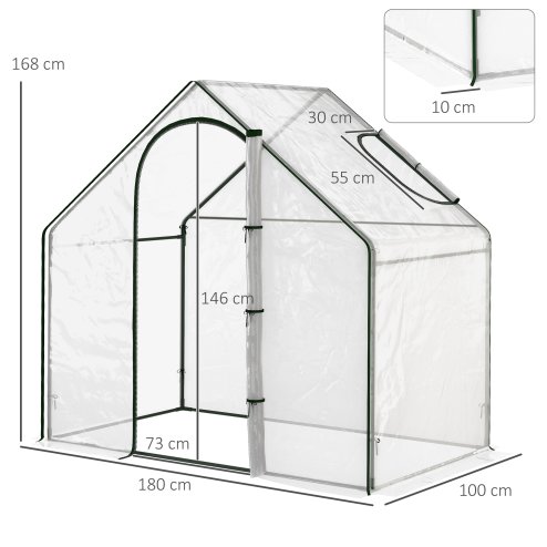 Outsunny Walk In PVC Greenhouse Garden Outdoor Flower Planter Steel Frame w/ Zipped Door & Window 180 x 100 x 168CM Clear