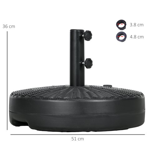 Outsunny Garden Parasol Base with Rattan Effect, 22kg Water or 29kg Sand Filled, Heavy Duty HDPE Umbrella Stand, Fillable Parasol Stand for 38mm, 48mm Poles, Black