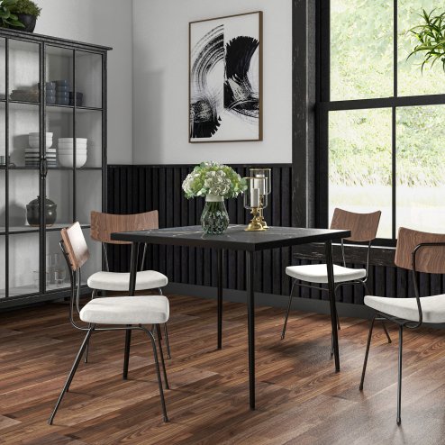 Outsunny Outdoor Dining Table for 4, Square Garden Table with Marble Effect Tempered Glass Top and Steel Frame for Balcony, Patio, 90cm x 90cm, Black