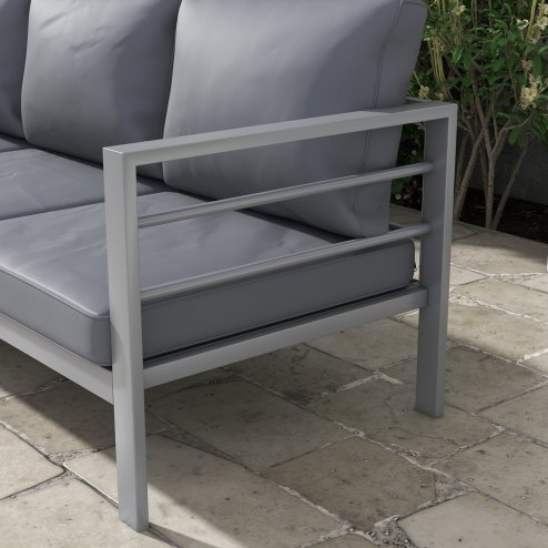 Outsunny Garden Bench with Cushions, 3-Seater Sofa, Aluminium Frame Outdoor Furniture with Backrest, Armrest and Back Cushions, 185 x 66 x 64cm, Grey
